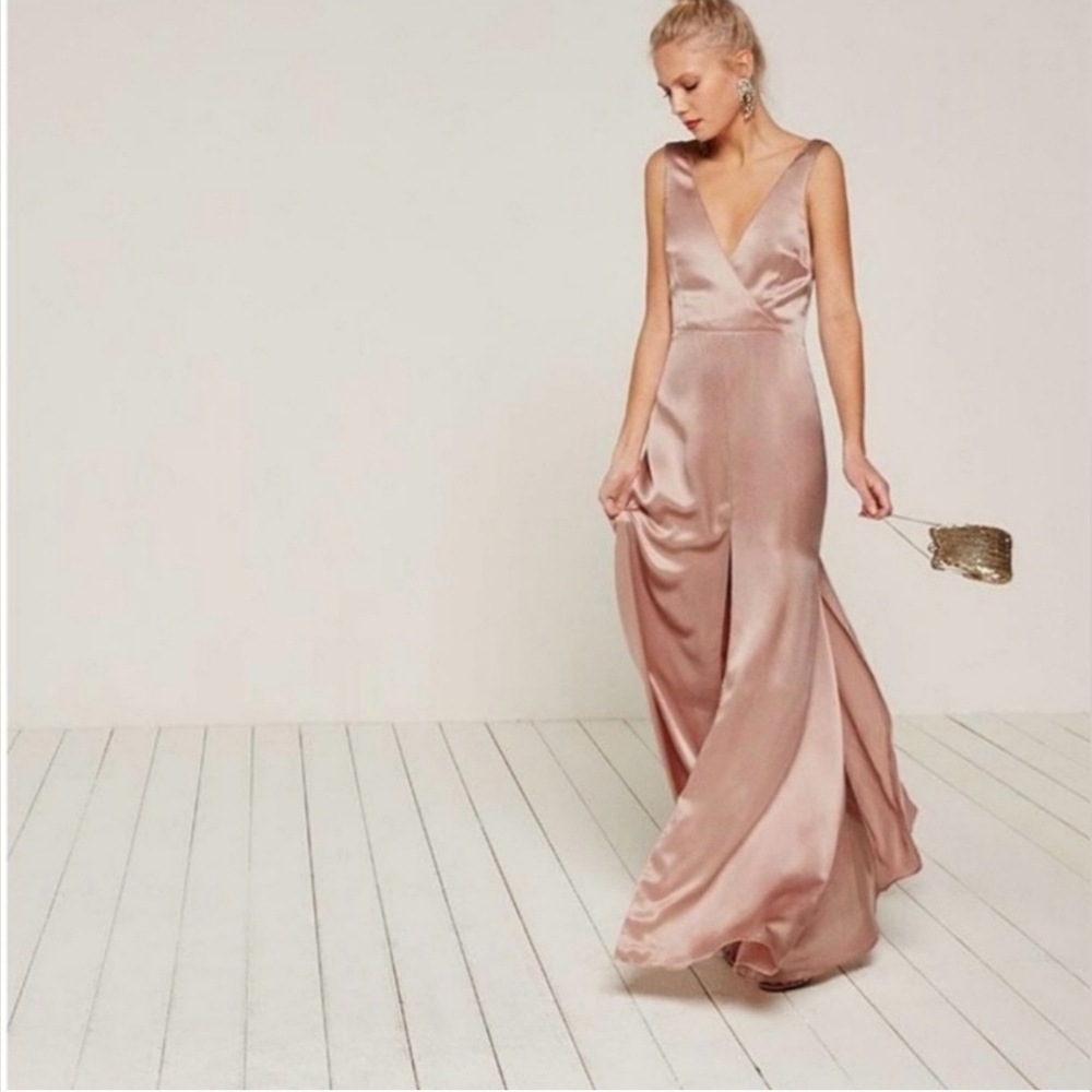 Elegant Pink Satin Evening Gown